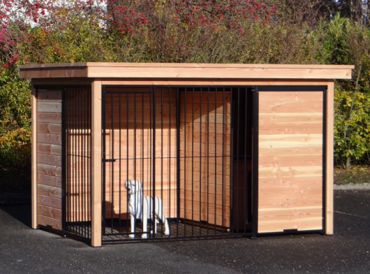 Buda dla psa FORZ czarna/douglas z drewnianą ramą i luksusowym systemem dachowym 342x240cm
