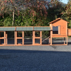 Kombinacja kurnika Prestige Medium została rozbudowana o 3 wybieg i gniazdo do składania jaj